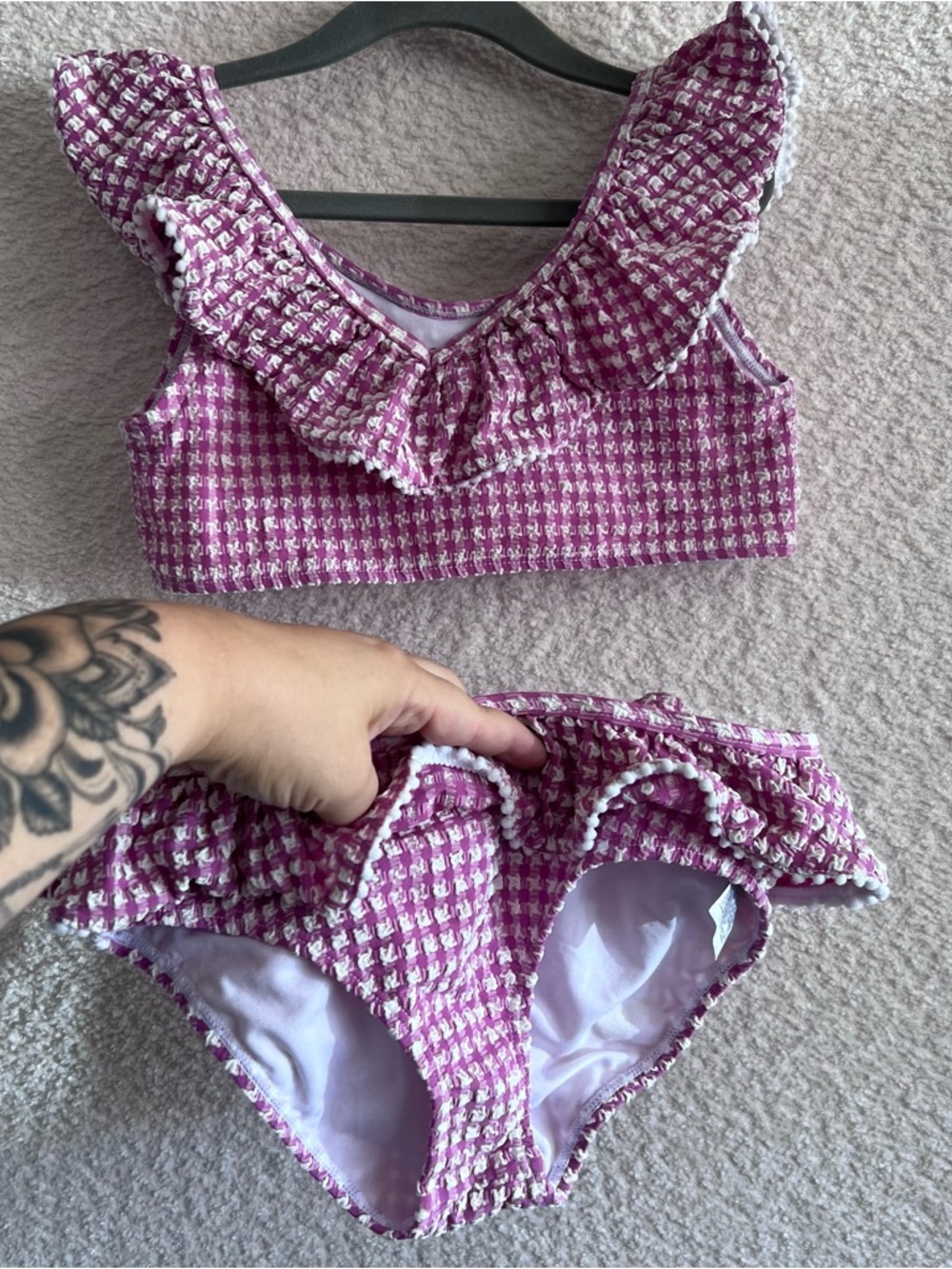 Janie And Jack Two Piece Bikini Set Seersucker Purple White Bathing Suit Size 8